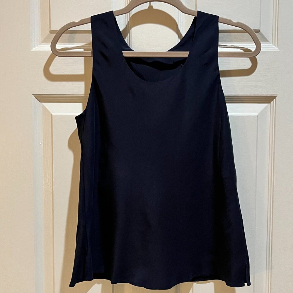 Neiman Marcus Navy Silk Top S - Picture 2 of 5